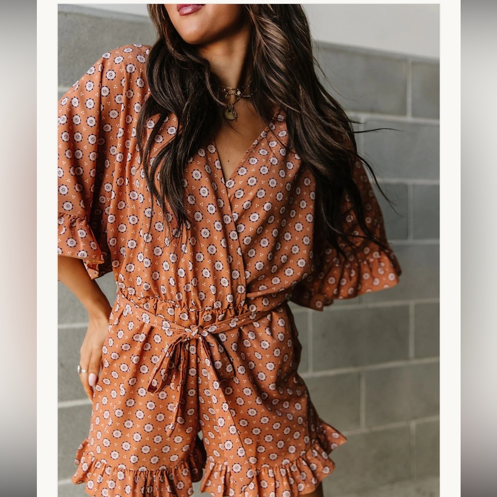 Orange Mindy Mae’s Flowy Romper - NWOT